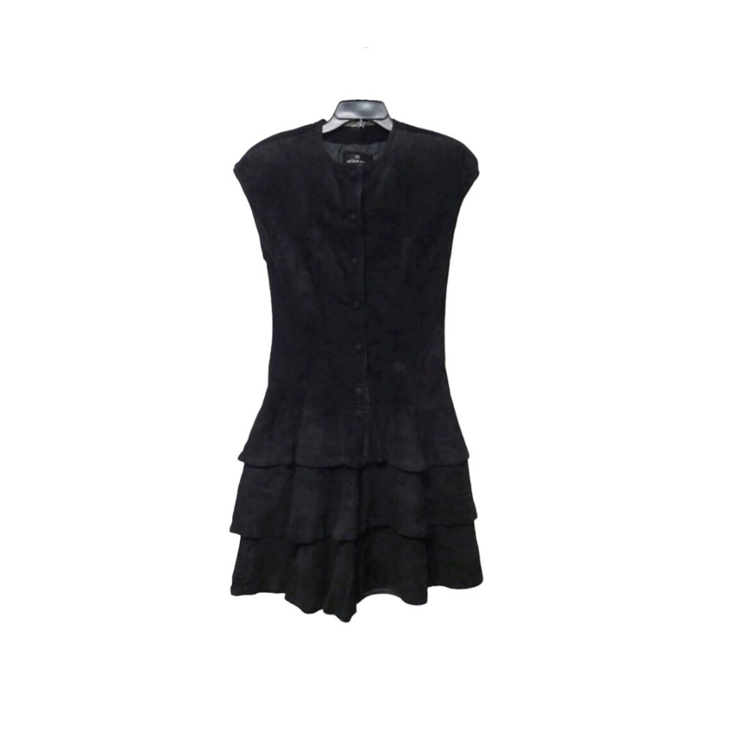 Vtg 80s Bermans Suede Leather 3 Tier Dress